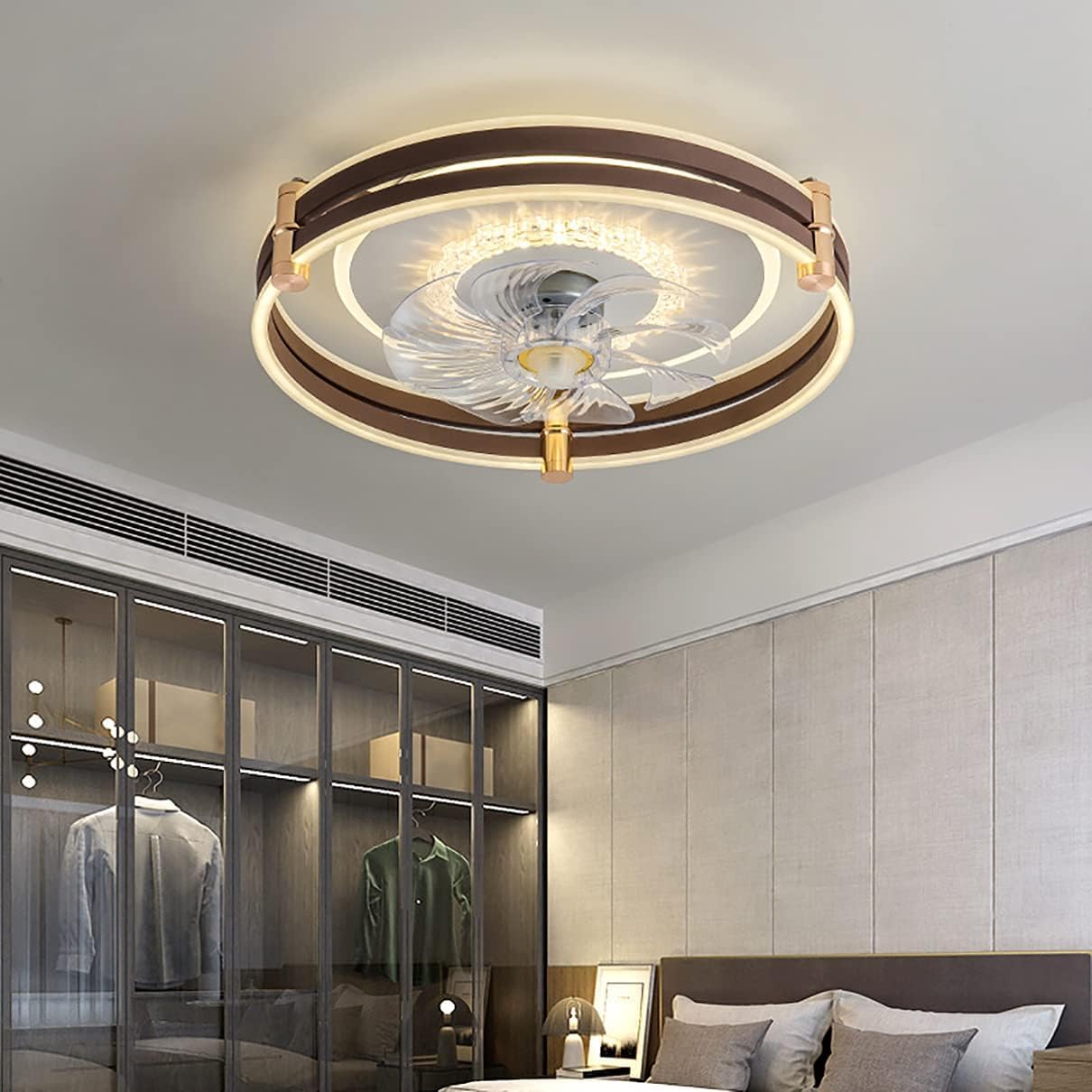 Luz de ventilador de techo LED negro con mando para oficina 8