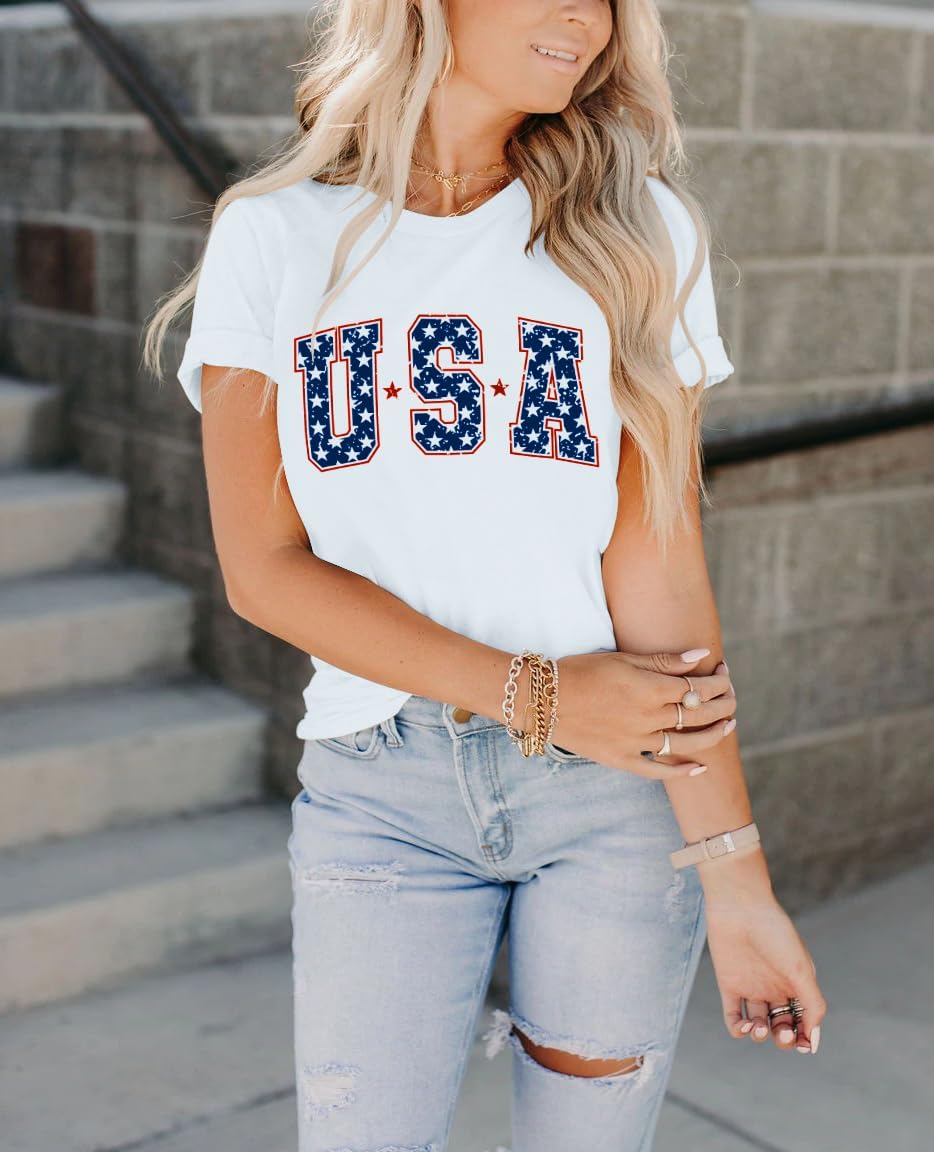 Dressmine Women's Short Sleeve American Flag Shirt Round Neck USA Shirts Summer Fourth July Graphic Tee Patriotic T Shirt - Image 4