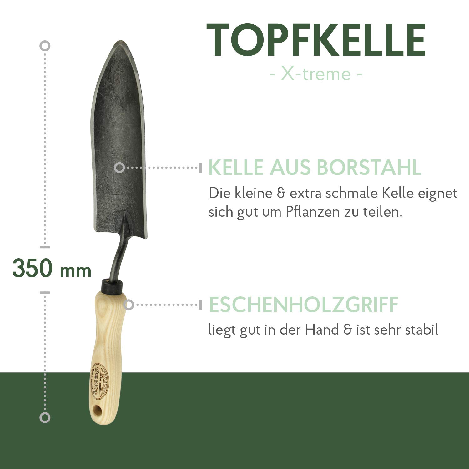 DeWit Blumenkelle 'X-Treme' 35 cm Borstahl FSC®-zertifizierte Premium Handschaufel Garten-Schaufel klein Made in Holland
