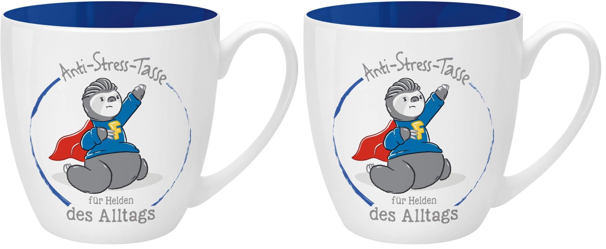 GRUSS & CO Anti-Stress-Tasse Motiv Helden | Tasse mit Spruch, 45 cl, New Bone China | Geschenk für Ihn | 46264 (Packung mit 2)