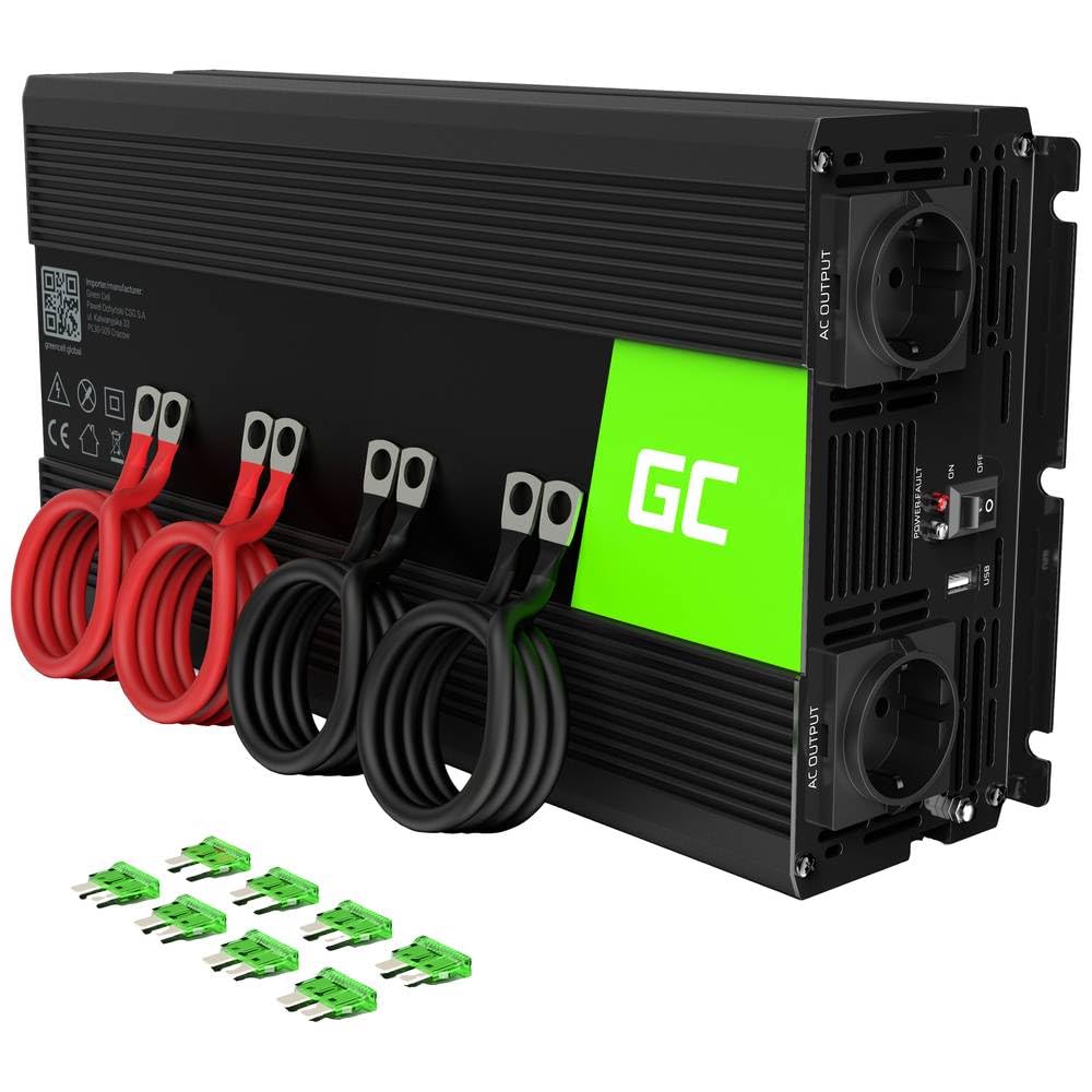 Green Cell® 150W/300W 12V a 220V/230V Onda sinusoidal modificada Inversor de Corriente DC AC Power Inverter Transformador de Voltaje para Coche Camion con Puerto USB y Pinzas de conexión a batería — view 28