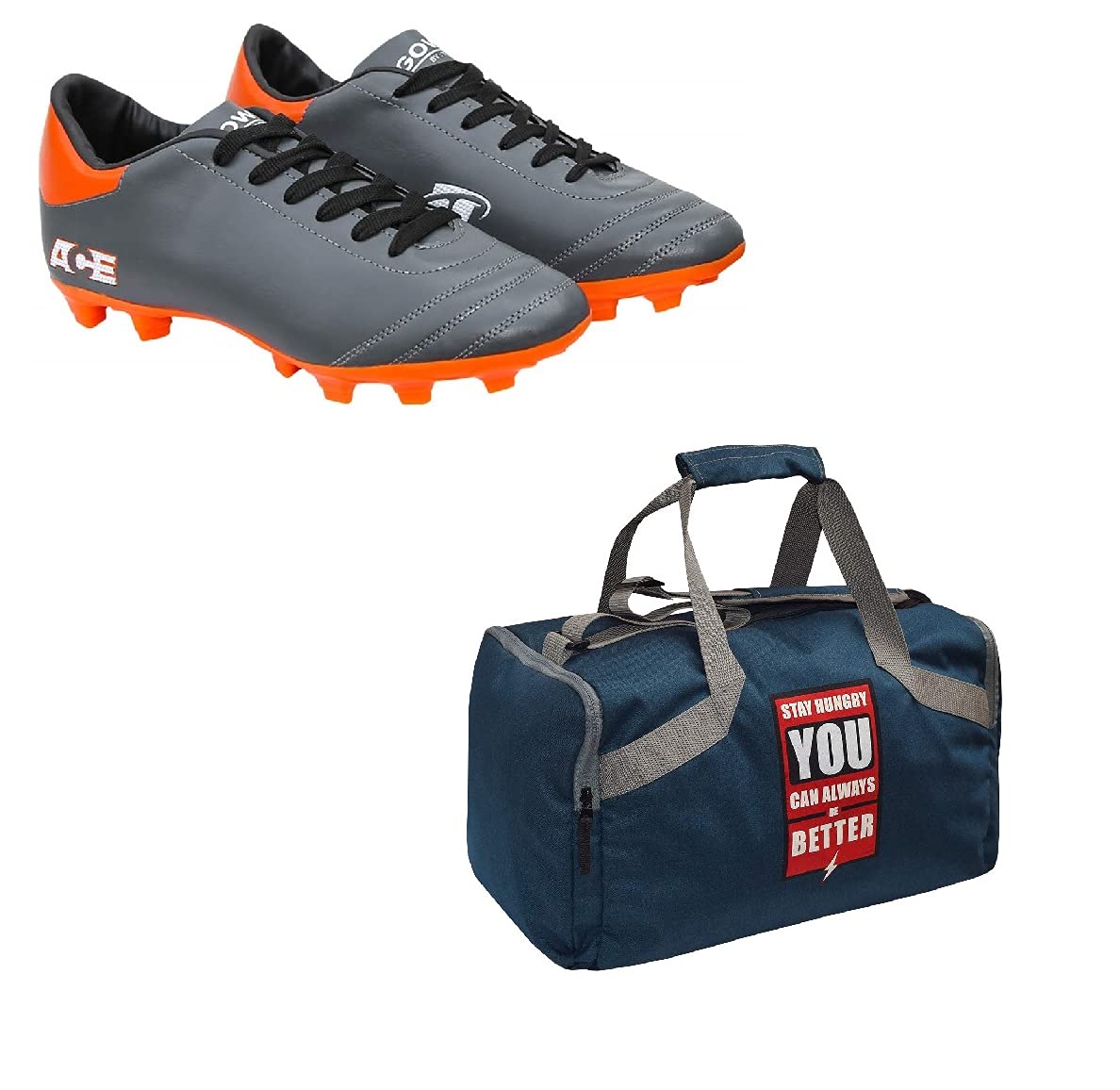 Charged Sports Bag Bouclier Follow Me Junior Grey With Gowin Football Shoe Ace Grey Orange Size-5