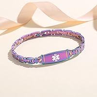 Vista 20 de Pulseras médicas de la identificación de la alerta del acero inoxidable de la señora de la manera