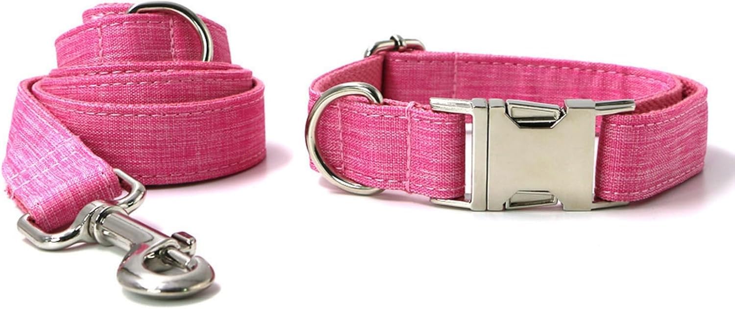 collare per animali domestici, Set collare e guinzaglio for cani, collari regolabili con fibbia in metallo for di piccola taglia, intrecciato resistente(Pink,L)