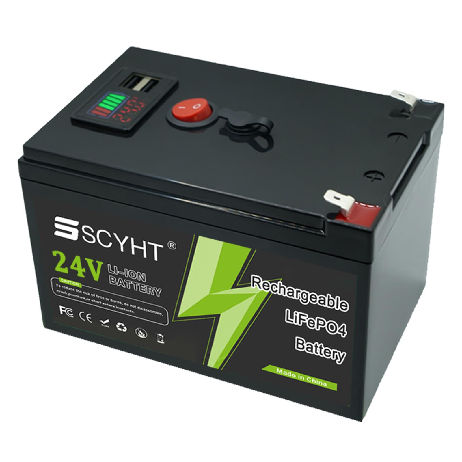 Batteria al litio 24 V 10 Ah 8 Ah Batteria LiFePO4 12 Ah Batterie agli ioni di litio 24 V Batterie di ricambio per alimentazione solare di backup con porta USB,24v12ah