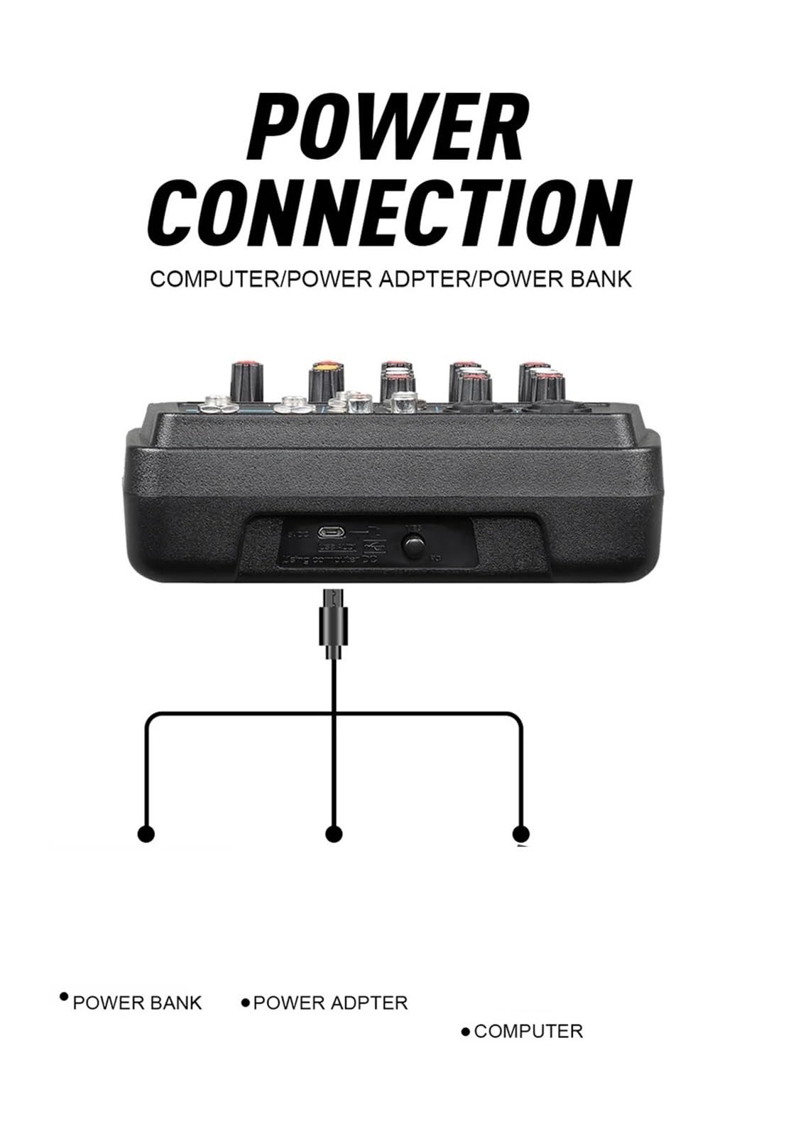 Konsola DJ-ska Aduio Mixer z kartą dźwiękową Bluetooth do nagrywania na komputerze, mikrofonu i miksowania instrumentów. Interfejs dla Profesjonalistów