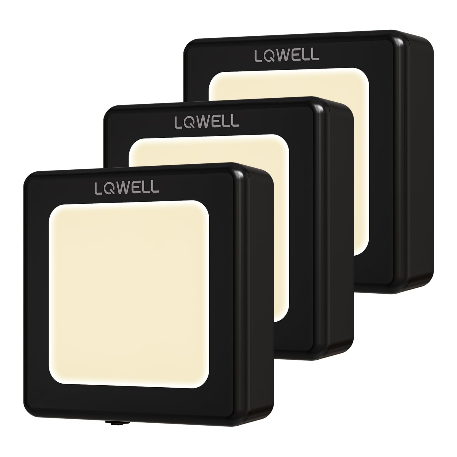 LQWELL® Luce Notturna con Presa Pieghevole con Sensore Crepuscolare, Lampada Notturna con LuminositÀ Regolabile, Luce Automatica con Presa, Luce di Orientamento (Nero, 3 Pezzi)