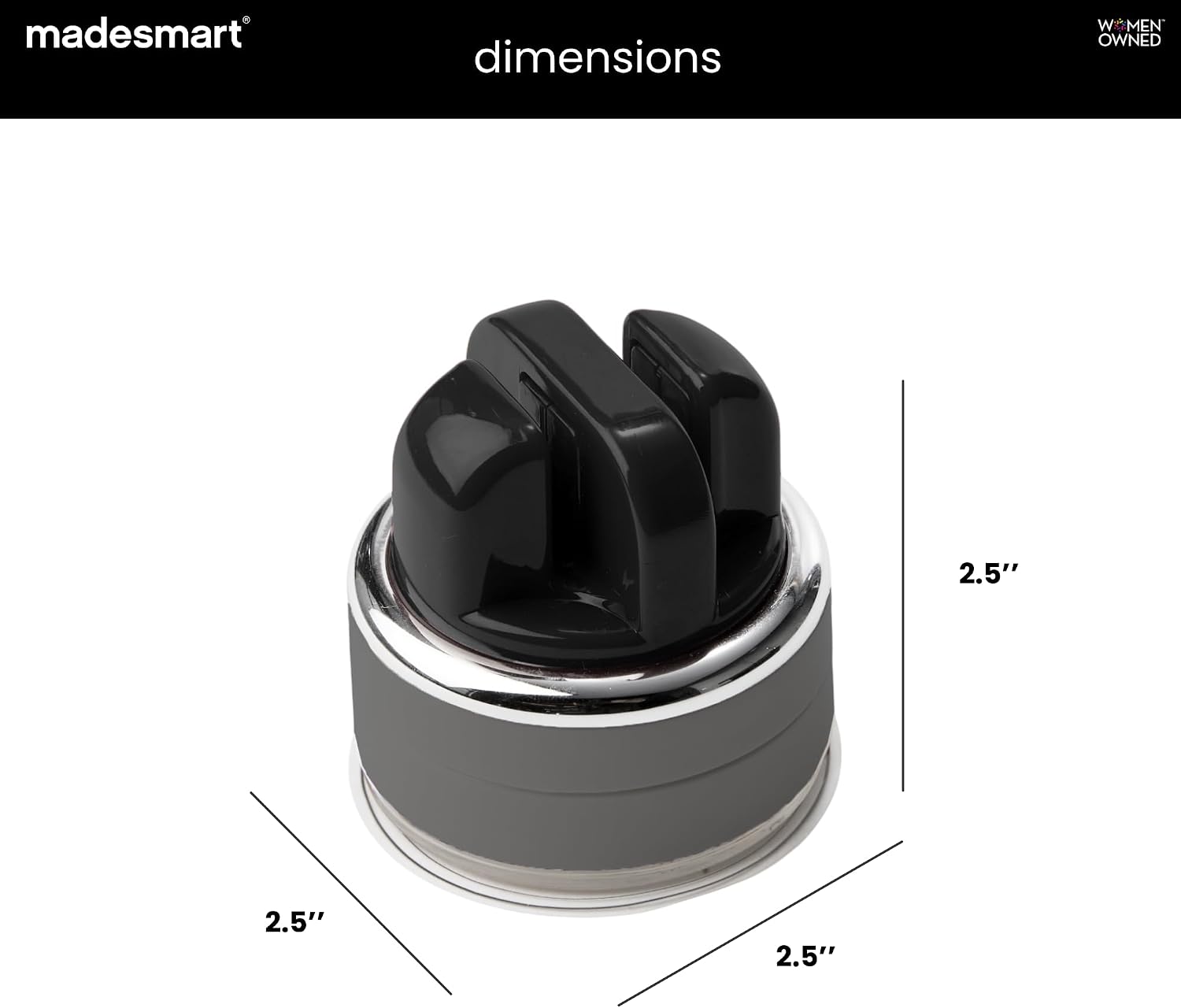 madesmart Knife Sharpener with Strong Grip Bottom, Black | compact tool, easy grip, safe sharpening, 2 step process, countertop use, kitchen knives, woman owned