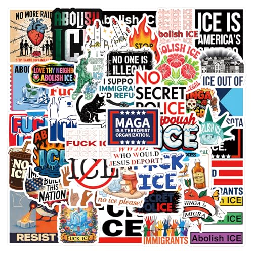 55PCS Abolish ICE Stickers for Water Bottles Laptop Journaling Guitar Skateboard Phone Funny Sticker for Teens Adults Vinyl Waterproof Decals for Party Supplies