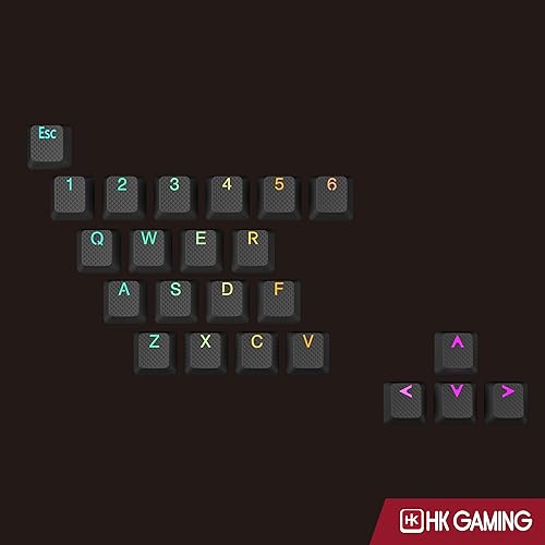 Miniatura 5 de HK GAMING Juego de teclas dobles retroiluminadas de goma  Perfil OEM para teclado mecánico (23 teclas, tinta negra)