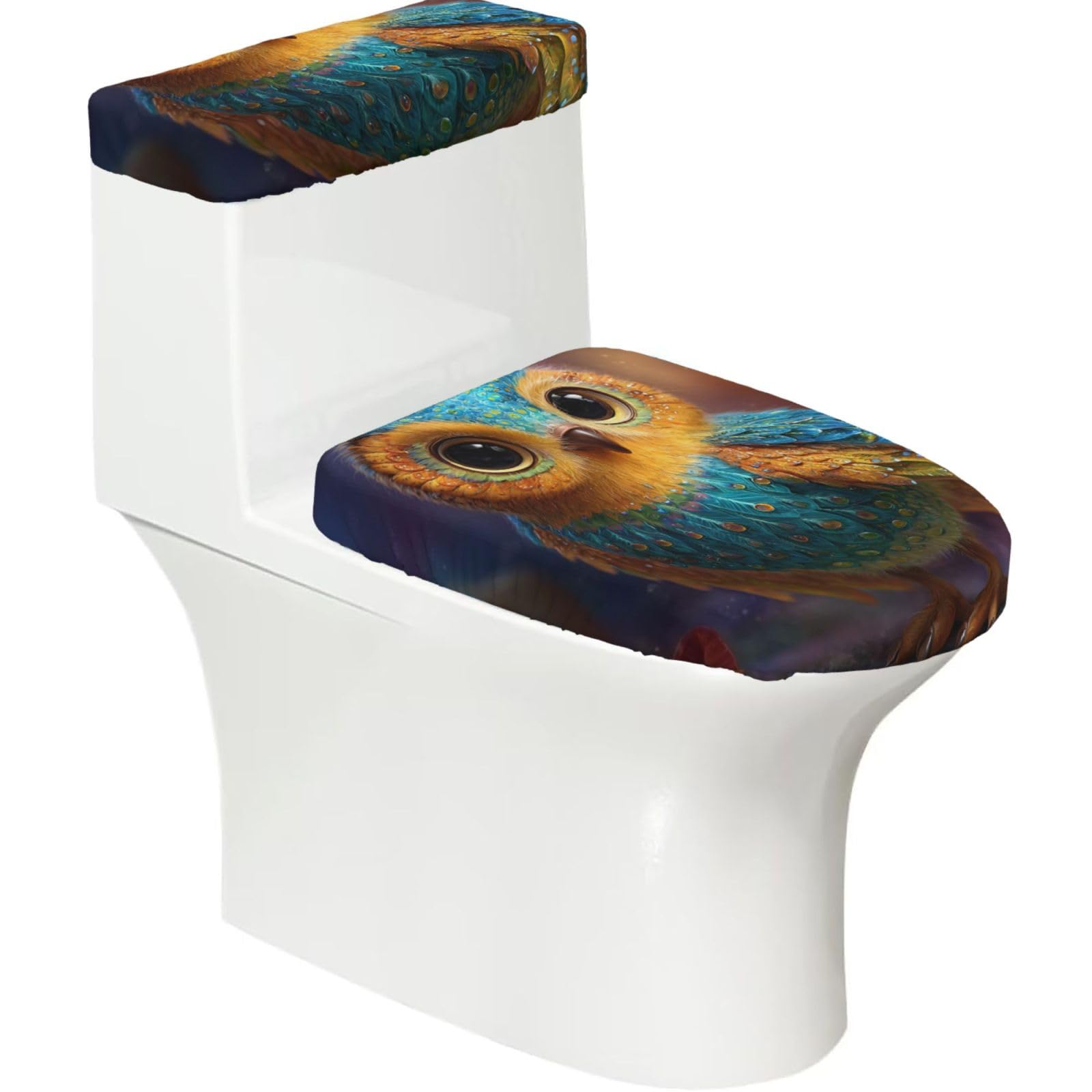 X Psblty Owl In Fores Toilet Seat Cover Set 2 Piece Bathroom Decor Toilet Lid Cover With Tank Top Cover Stretch Fit Soft Fabric For Home 15-21 Inch