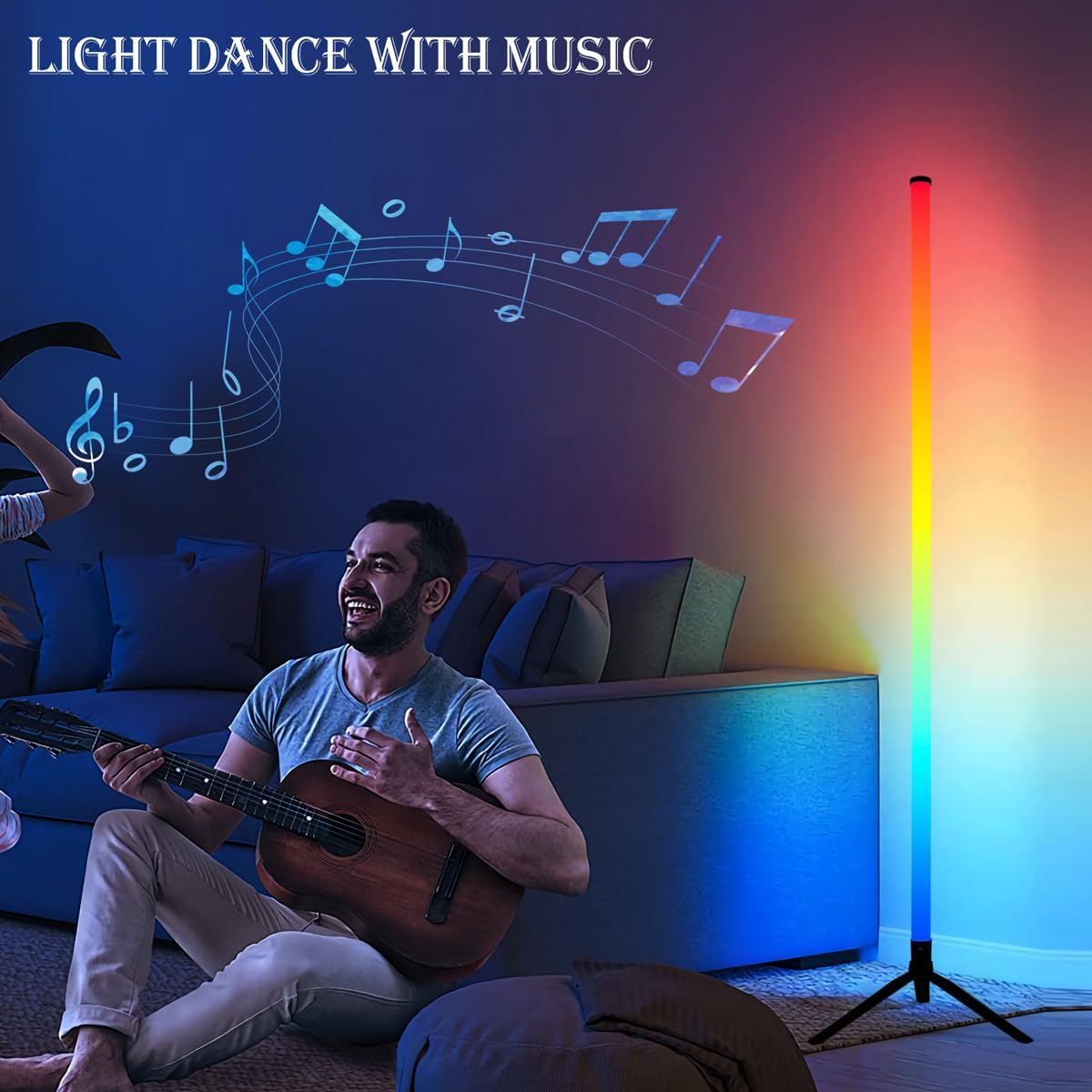 RGB LED Corner Floor Lamp，DIY Floor Lamp with Music Sync and 16 Million Colors, 15 Dynamic Modes, App & Remote Control,Standingl Corner Changing Ambience Light, for Living Bedroom Room Gaming Room