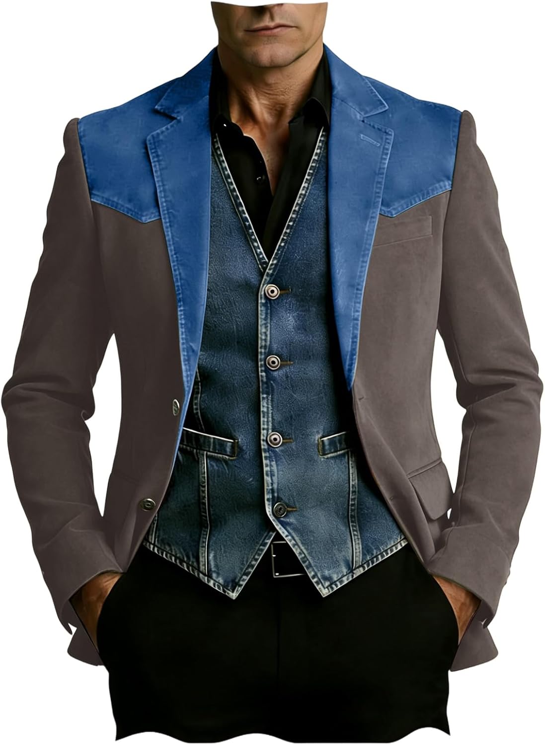 Men's Suits Suede Jacket Mans Blazer Western Vintage Sports Coat Jeans Shoulders Patches