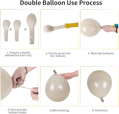 Miniatura 7 de Domgoge Globos de doble relleno color blanco arena, Graland, 112 piezas de globos color nude, kit de arco de globos cromados metálicos dorados,