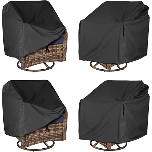 ANANMEI Waterproof Patio Chair Covers 4 Pack ( 37.5 W x 39.25 D x 38.5 H inches) for Outdoor Swivel Chair/Lounge Deep Seat Cover, Heavy Duty and Waterproof Outdoor Patio Furniture Covers, Black