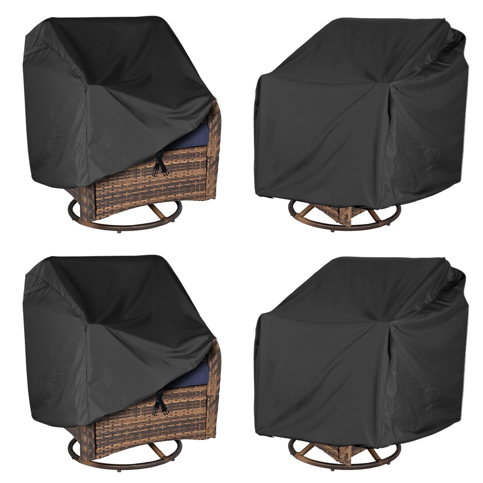 Waterproof Patio Chair Covers 4 Pack ( 37.5 W x 39.25 D x 38.5 H inches) for Outdoor Swivel Chair/Lounge Deep Seat Cover, Heavy Duty and Waterproof Outdoor Patio Furniture Covers, Black