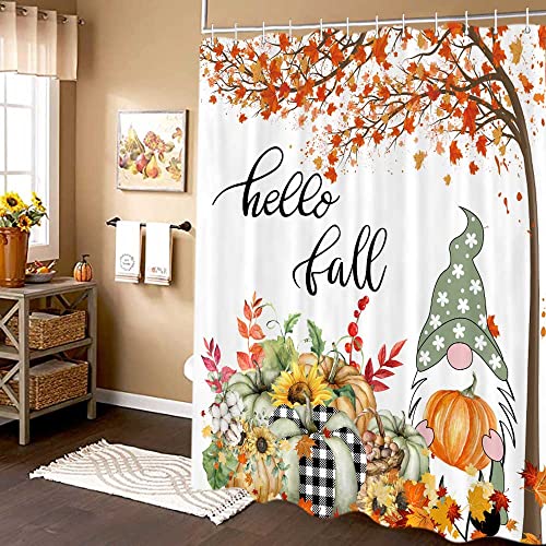 Fall-Gnomes-Shower-Curtain-for-Bathroom-Autumn-Thanksgiving-Day-Maple-Leaf-Harvest-Fabric-Shower-Curtains-Set-Red-Teal-Farmhouse-Pumpkin-Restroom-Decor-Accessories-with-Hooks-72X-72-inch Fall Gnomes Shower Curtain for Bathroom Autumn Thanksgiving Day Maple Leaf Harvest Fabric Shower Curtains Set Red Teal Farmhouse Pumpkin Restroom Decor Accessories with Hooks 72X 72 inch