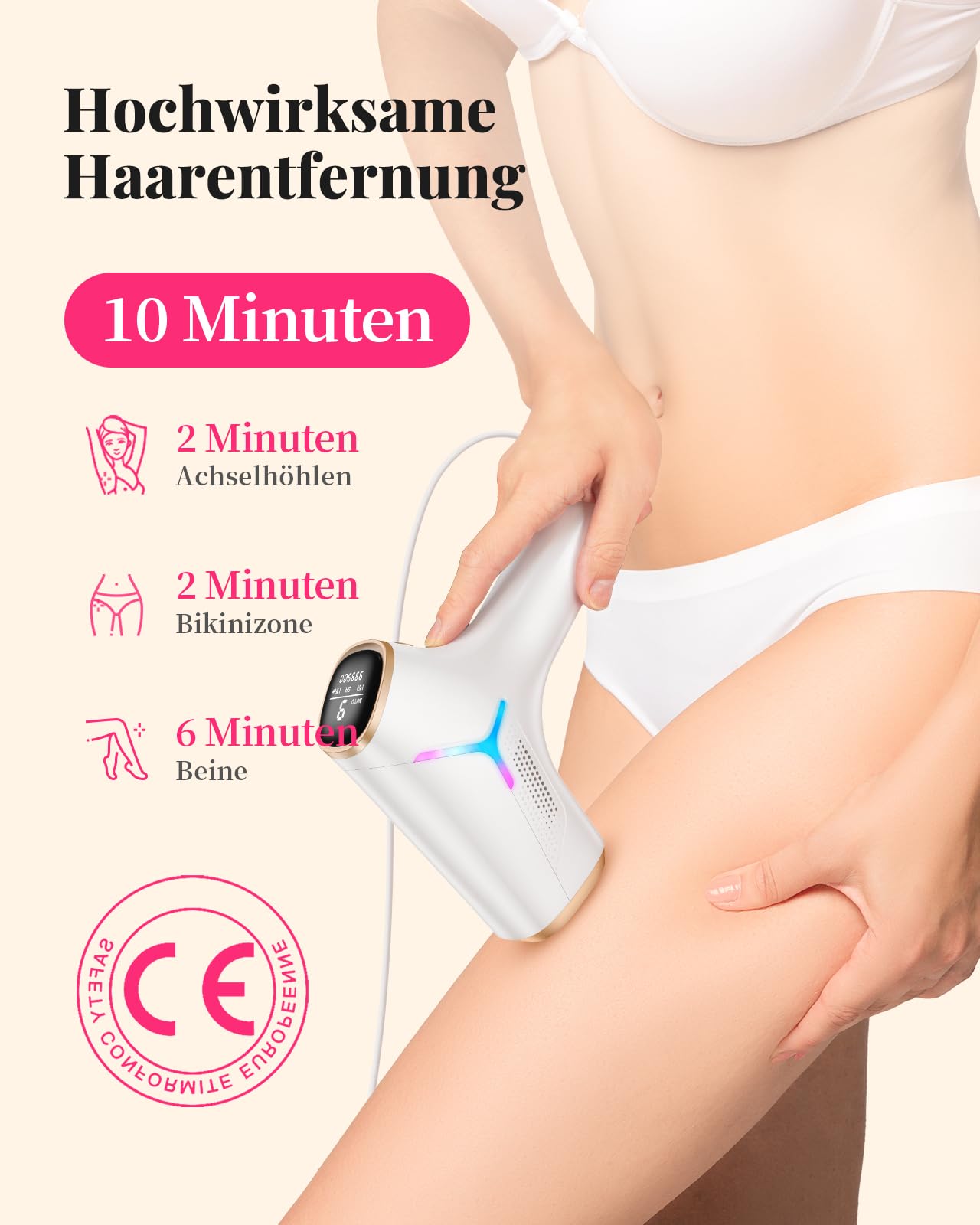 Haarlosy IPL Geräte Haarentfernung Laser - Schmerzfreie Haarentfernungsgerät Effektiv in 3 Wochen mit 0,12s Blitz zu Hause, 9 Energiestufen und Hautschutz für Frauen, Männer, Gesicht, Bikini, Körper