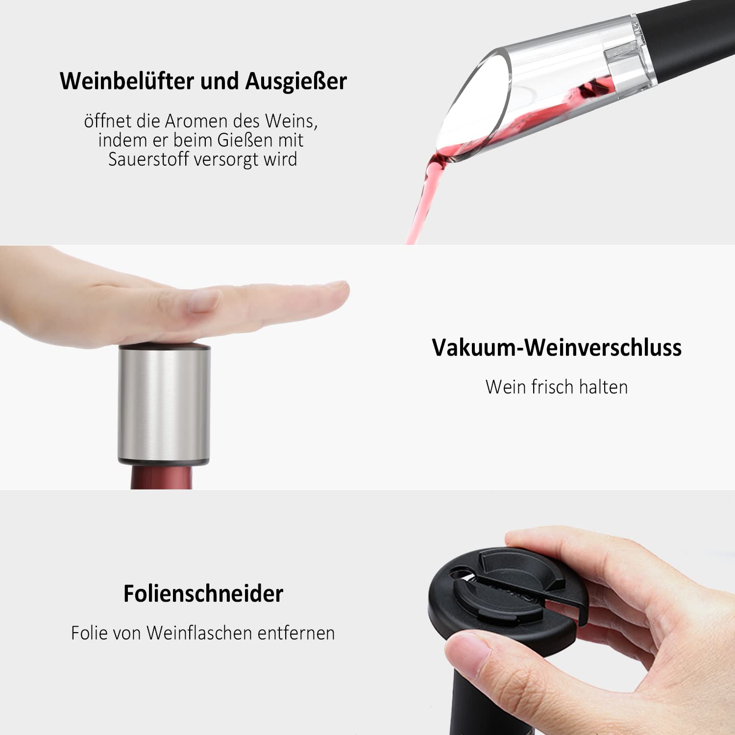 Set apribottiglie elettrico Disposivo di rimozione cavatappi automatico per apribottiglie da vino Bar da cucina con base di stoccaggio Funziona a batteria  15