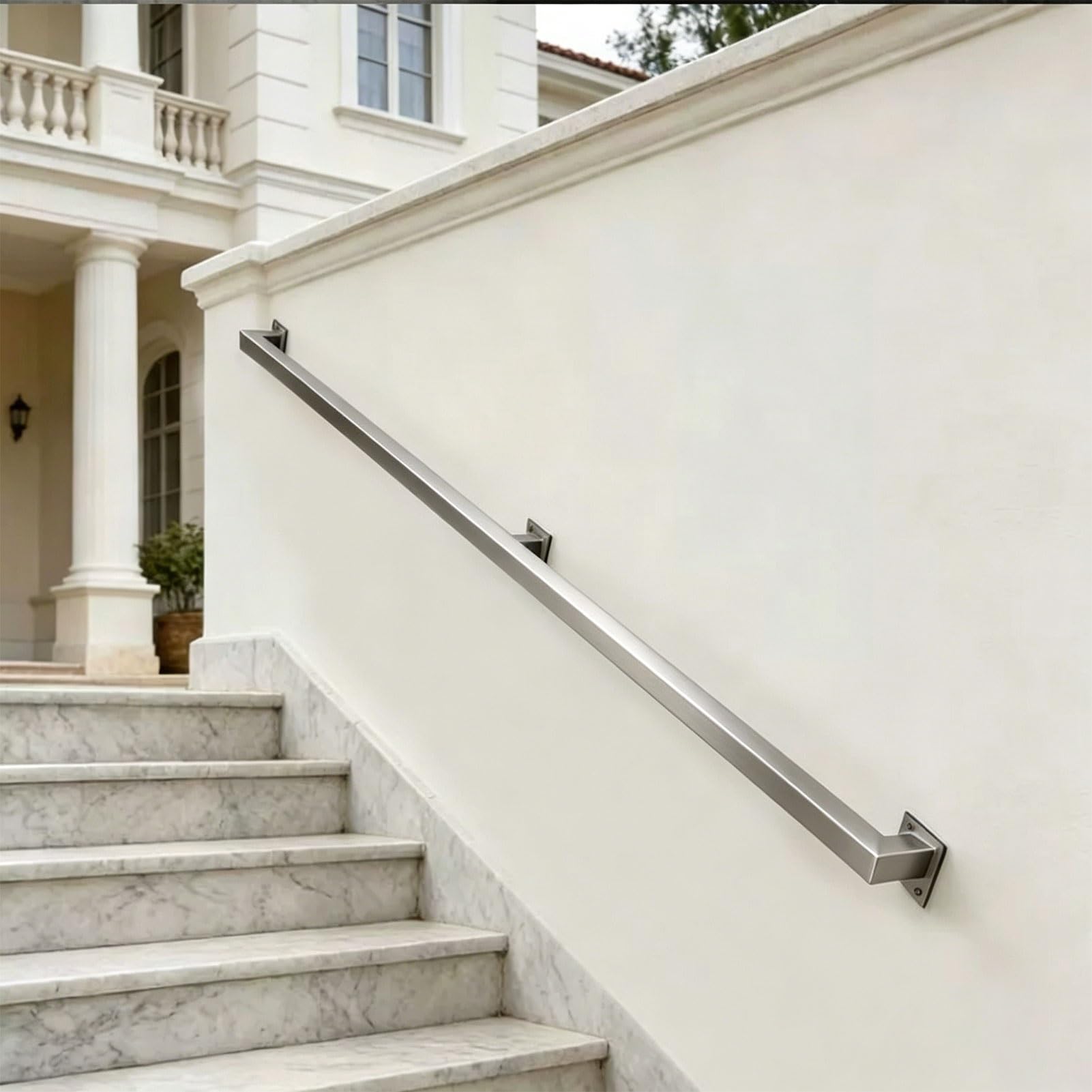 Renmlion One Color Stainless Steel Stair Handrail - Complete Kit，Staircase Banister Rails Safety Anti-Slip Wall Mount Stair Hand Rail For Bars Lofts Kindergarten Corridor(20Ft/600Cm)