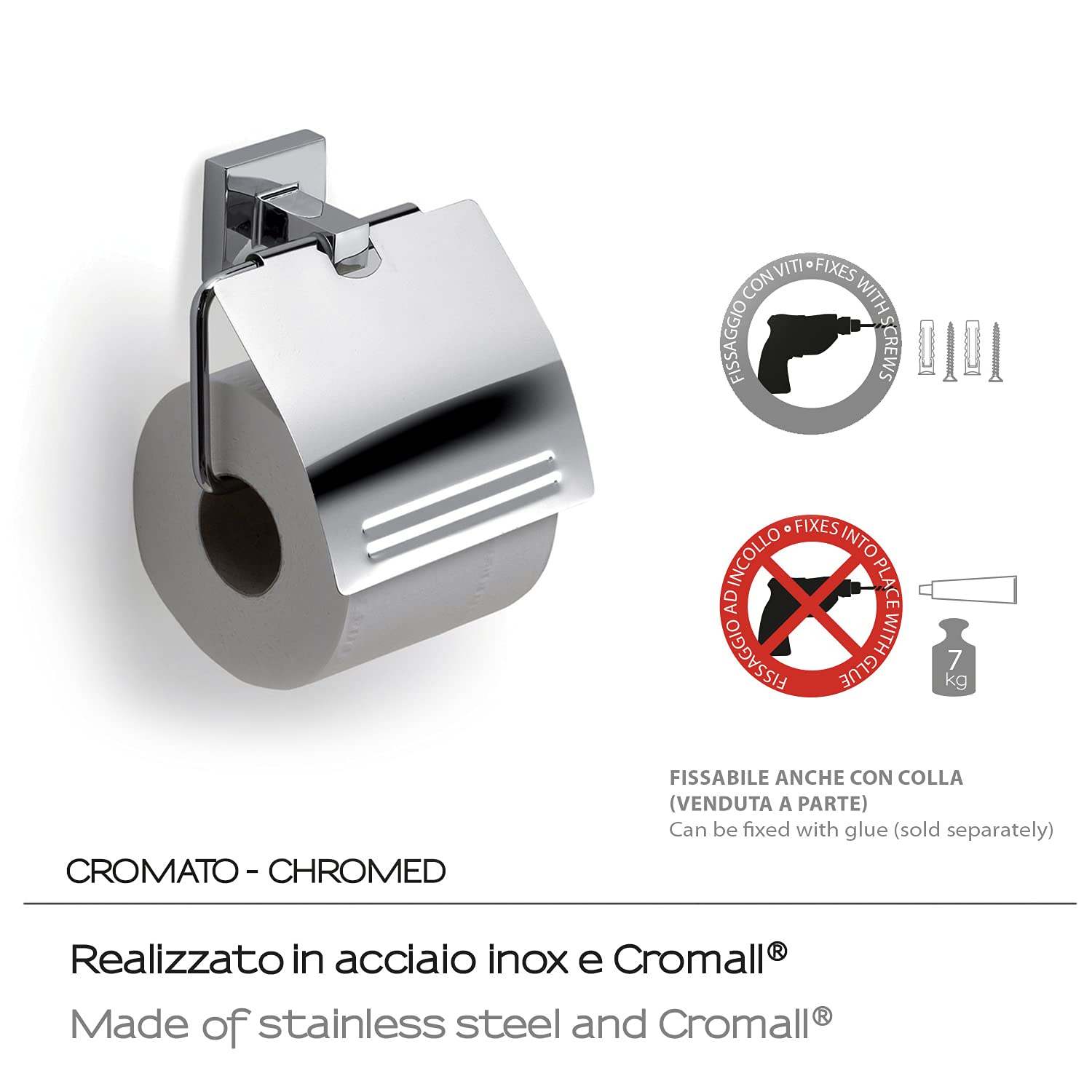 Porta Rotolo Carta Igienica GEDY Cromato - Acciaio Inox, Design Moderno 21,5x15,2x6,8 Cm - Foto 9