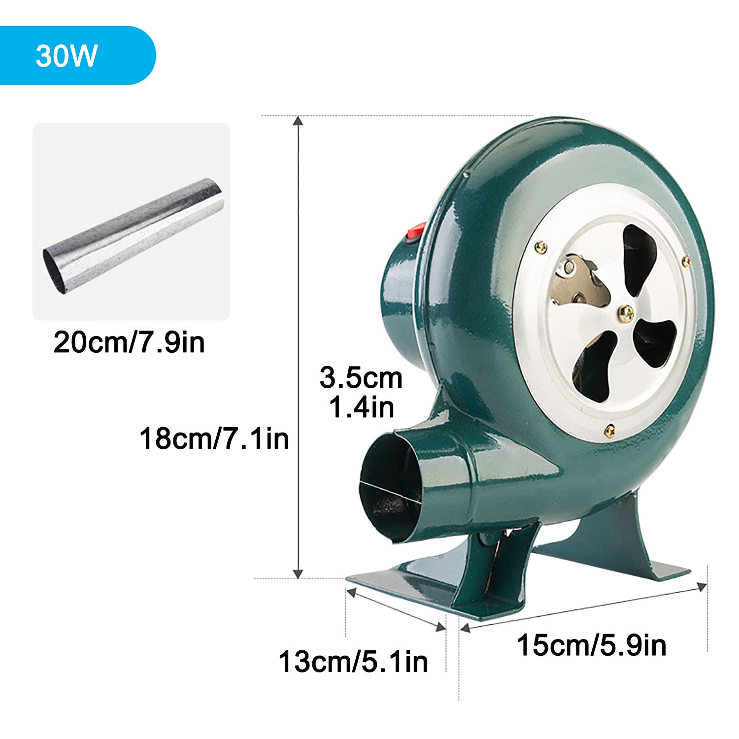 Fan Air Blower, gotowanie na zewnątrz grill Wentylator powietrza z 7. 9 cali Kanał rozszerzenia, akcesoria do kempingu piknikowego grilla (Size : 30W)