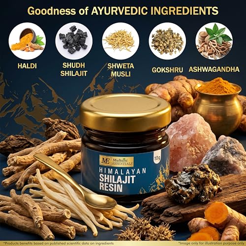 Image of Multani Essentials Himalayan Shilajit Resin 10g with Ashwagandha, Gokhru, Haldi, Safed Musli | Stamina, Energy, and Power | Supports Rejuvenation | More Than 70% Fulvic Acid | 10 gm