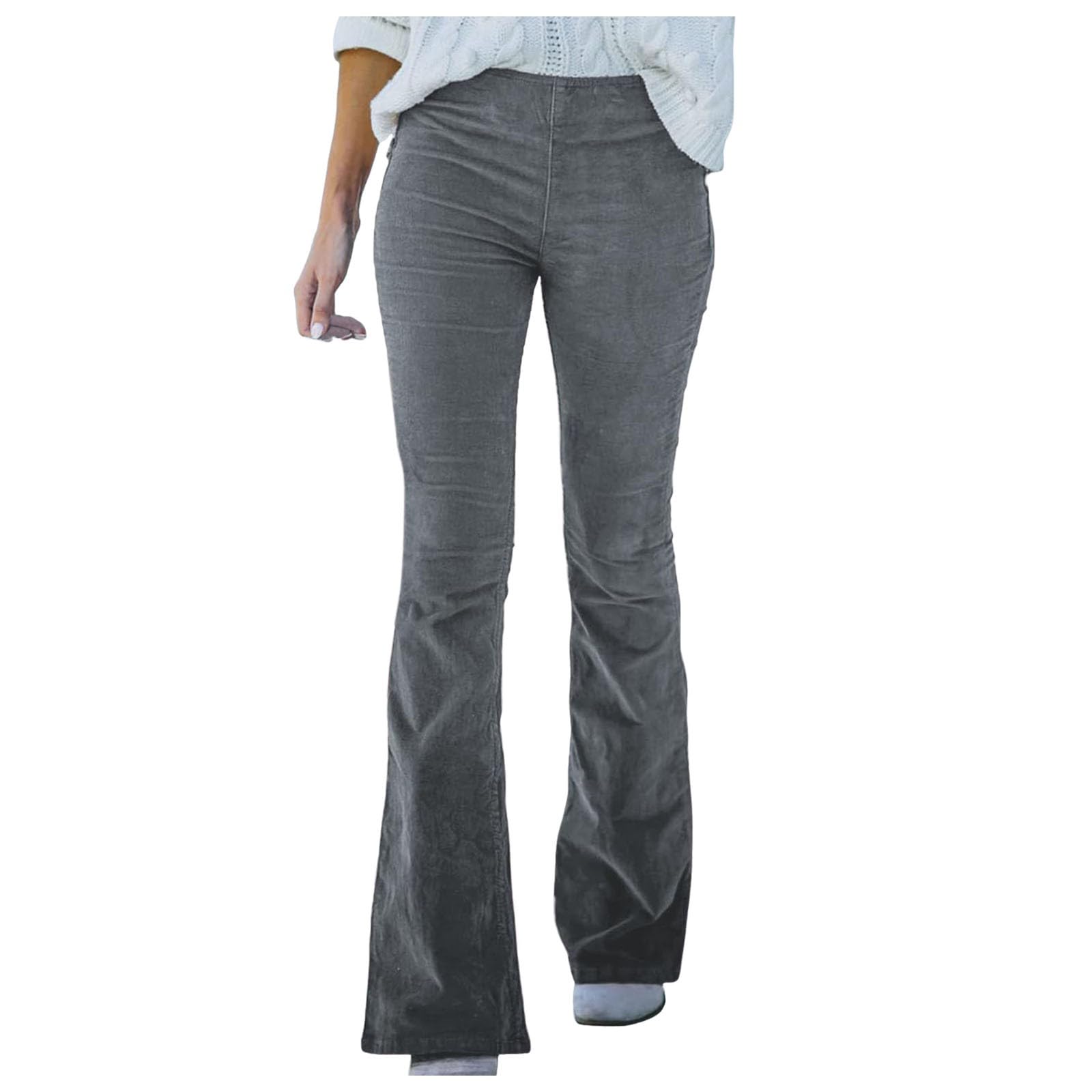 Womens Flare Pants Corduroy Elastic Mid Waist Casual Bell Bottom Trousers 2025 Slim Fit Fall Solid Color Soft