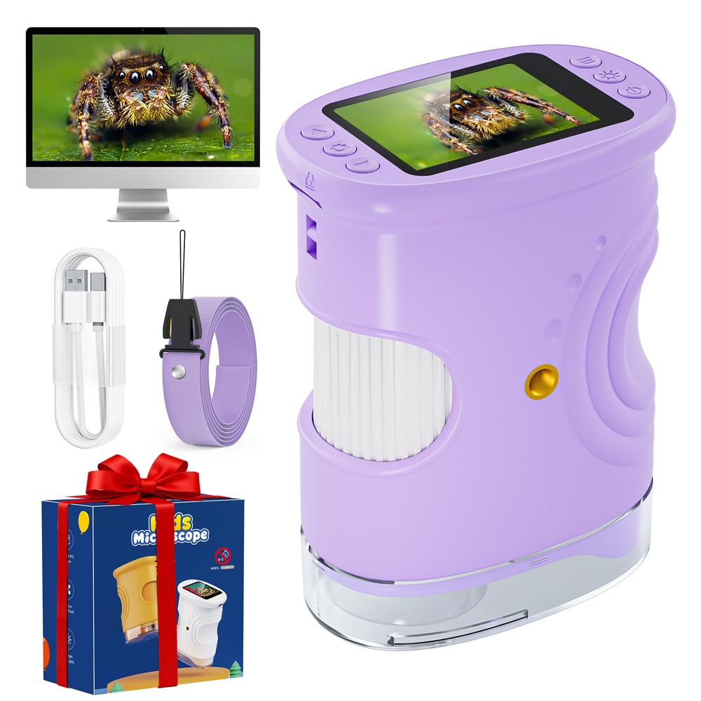 Mikroskop für Kinder, Temodu 2.0" Bildschirm (Dark Purple)