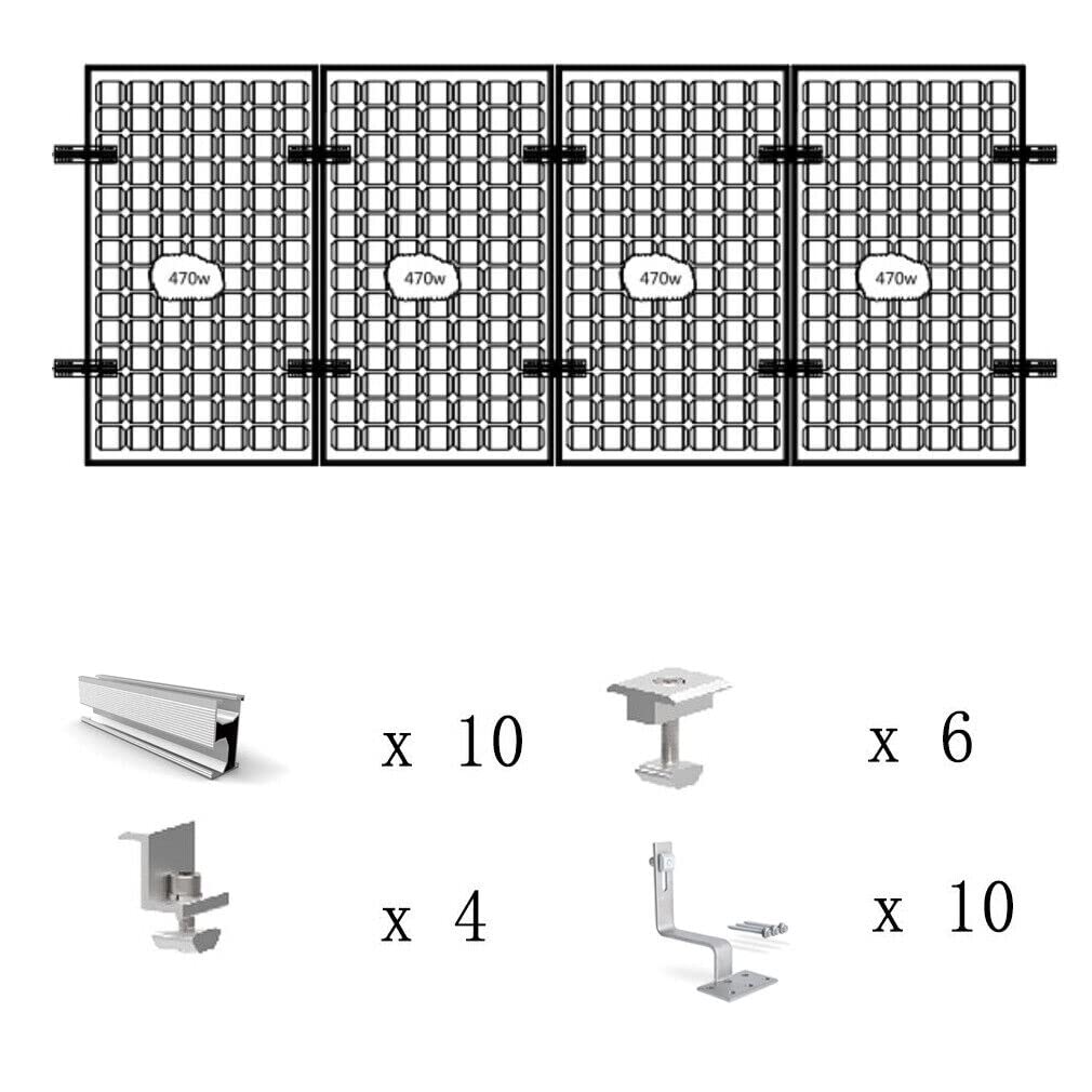 Anbte Kit de Fixation de Panneau Solaire 4 Rails Courts en Aluminium de 120mm avec 4 Pinces d