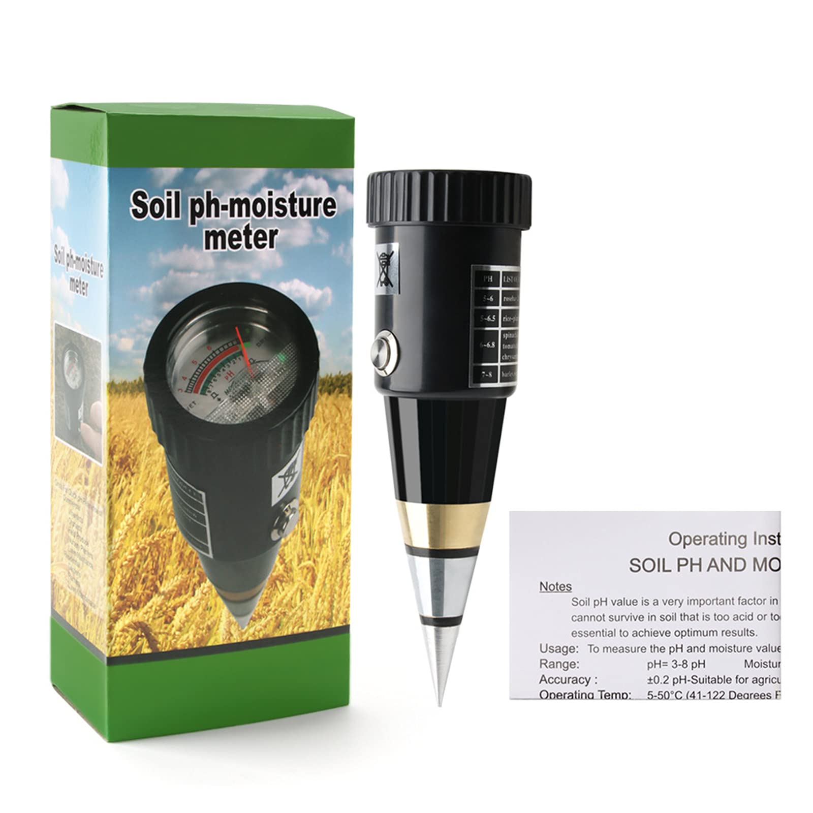 Medidor de Humedad del Suelo, portátil Instrumento de pH, Sensor de Humedad - No Necesita batería - Probadores de la Tierra para jardinería