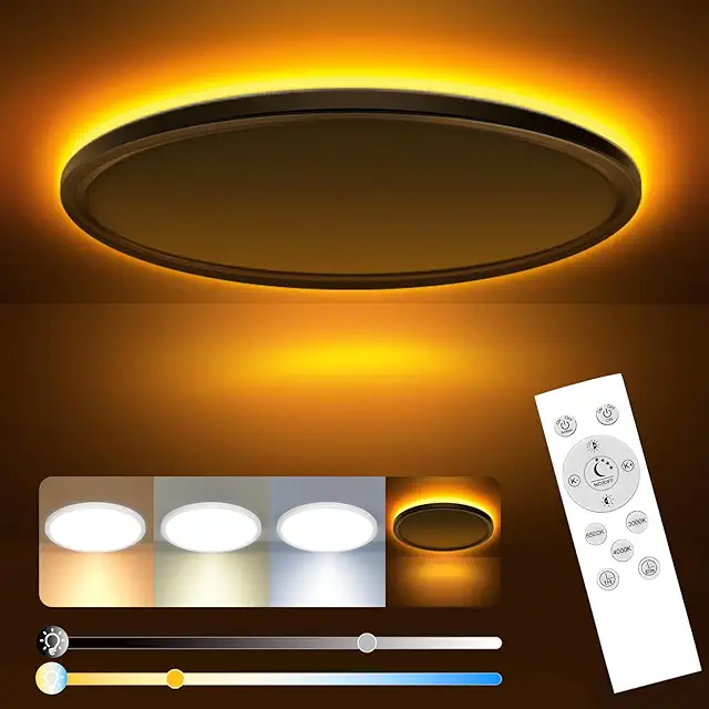 Lámpara de Techo LED Slonchi 24W 2800LM con Mando, Luz Nocturna Regulable para Salón y Dormitorio