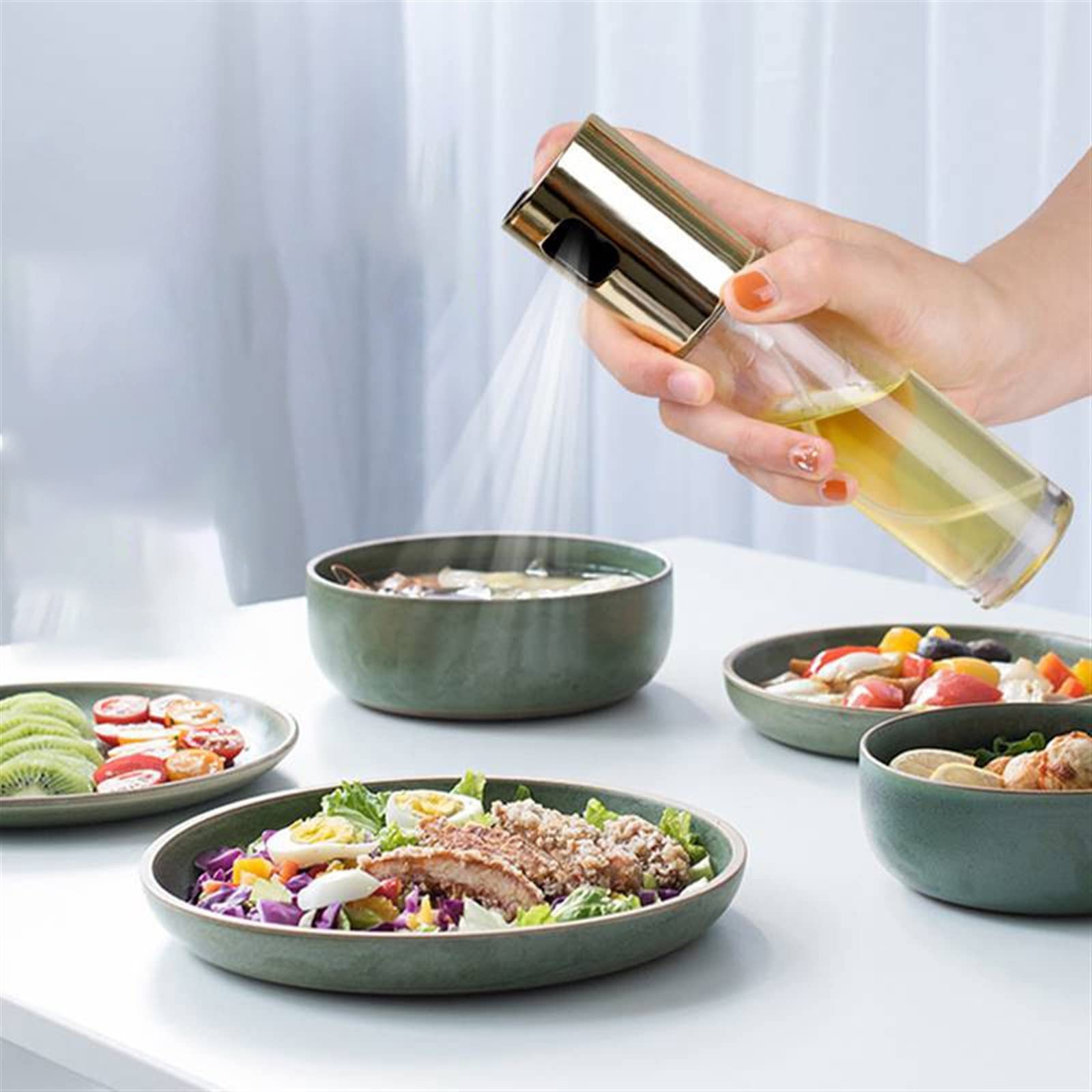 Bottiglie di olio per cucina Cucina Olio da forno Olio spray per chef Bottiglia vuota Bottiglia di aceto Distributore di olio Insalata Barbecue Cottura Spruzzatore di olio in vetro Comodo (trasparen
