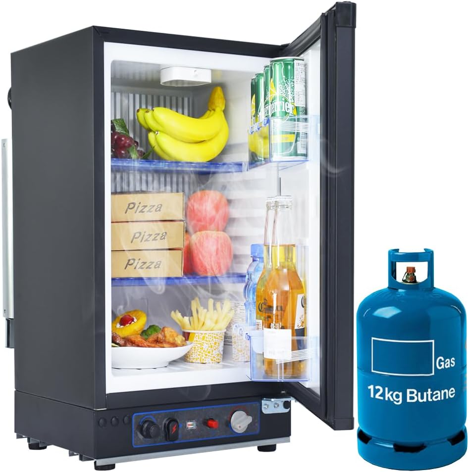 Smad 1.4 Cu.Ft. 3 Way RV Fridge, LPG/110V/12V Propane Refrigerator Off Grid, 3 Way Refrigerator with Reversible Door for Home, Truck, Camper, No Noise, Black product image