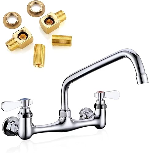 Miniatura 1 de Grifo de montaje en pared de cocina comercial de 8 pulgadas, grifos de fregadero central de pared de 8 pulgadas, 2 manijas montadas en la pared para