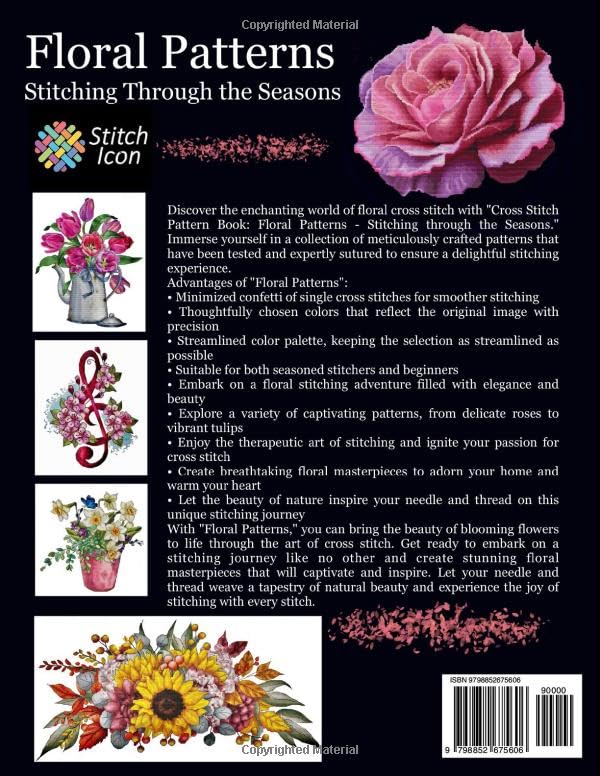 Vista 2 de Cross Stitch Pattern Book Floral Patterns - Stitching through the Seasons Your Cross Stitch Design Patterns of Flowers and Bouquets in Spring