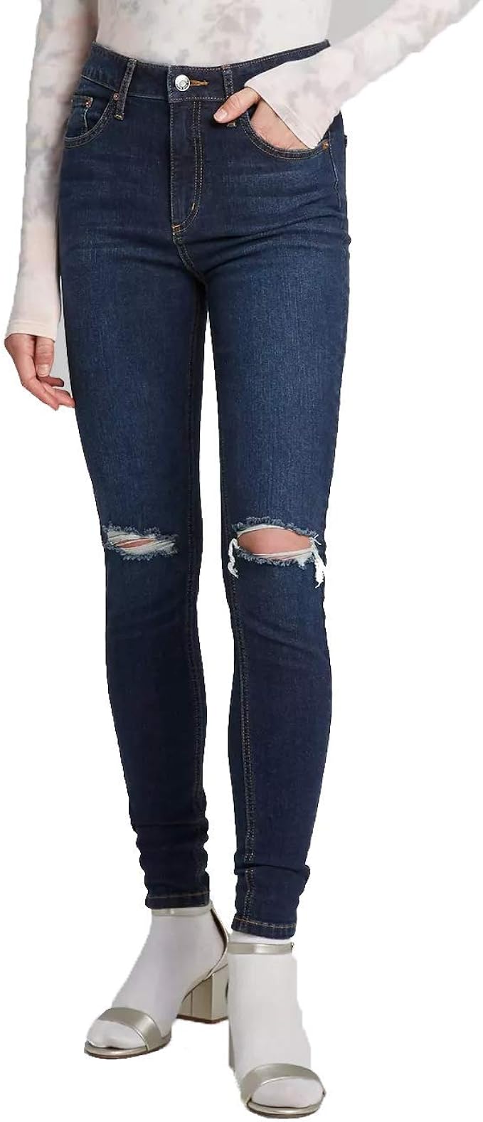High rise distressed skinny jeans Clearance