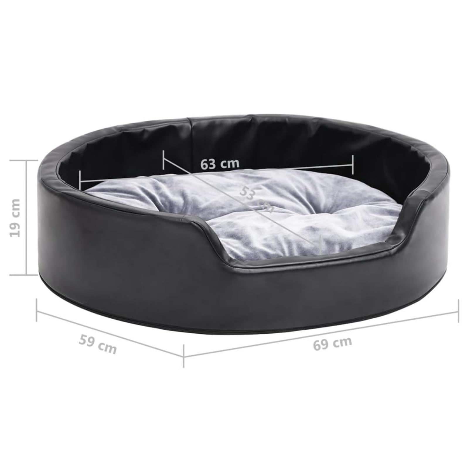 ZEYUAN Cama para Perros, Sofa Perro, Colchon Perro, Sofá Cama para Mascotas, Felpa y Cuero sintético Negro Gris 69x59x19 cm
