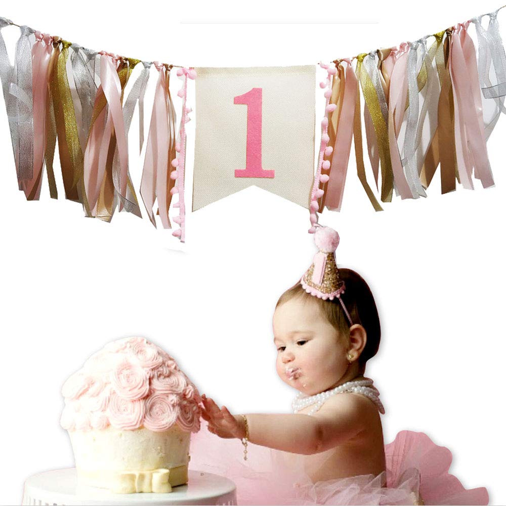 Pink Princess Style Tutu 1st Birthday High Chair Banner First Birthday Party Supplies