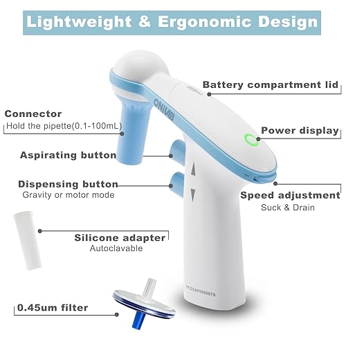 Miniatura 2 de ONiLAB Controlador de pipeta eléctrico, relleno de pipeta motorizado automático, pipeta eléctrica, 0.0-3.4 fl oz, velocidad ajustable