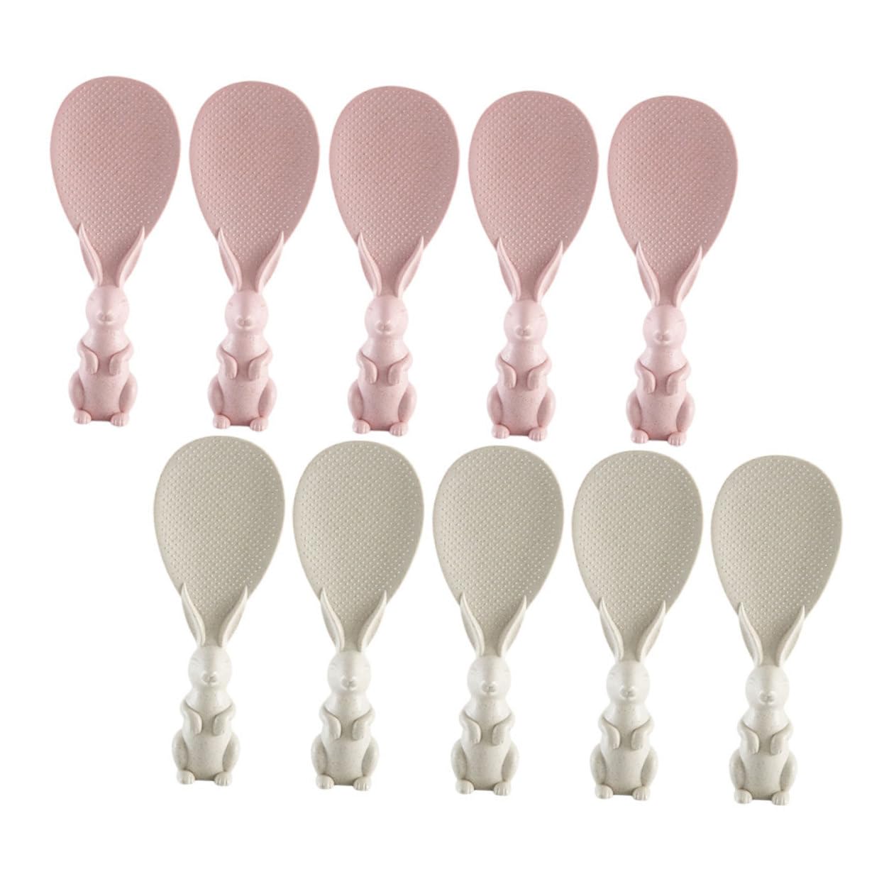 Cabilock Wheat Stick Rice Spoon 10pcs Non-stick Rice Paddles Adorable Rabbit Design Easy to Clean and Use