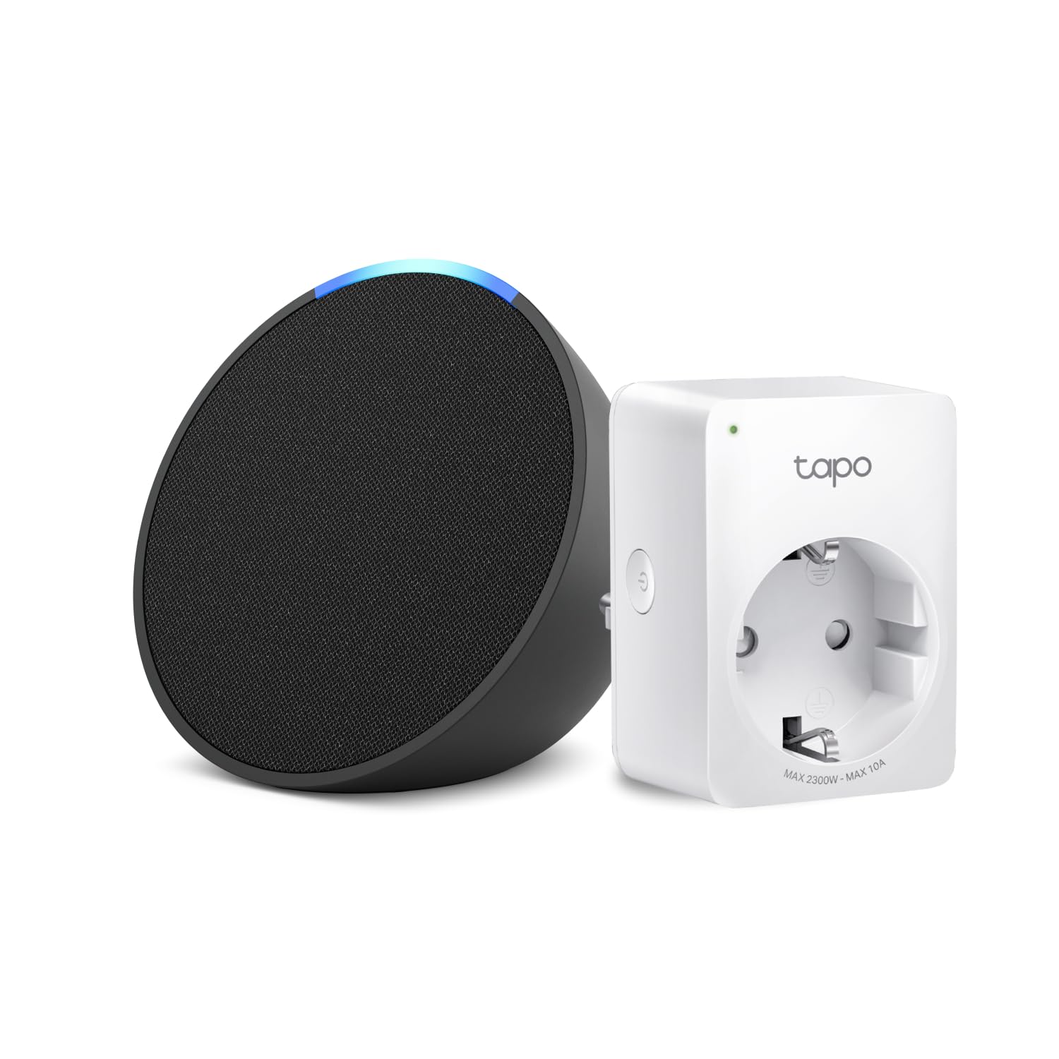 Echo Pop | Antracita + Tapo P100MA - Matter Mini Enchufe Inteligente, compatible con Alexa - Kit de inicio de Hogar digital
