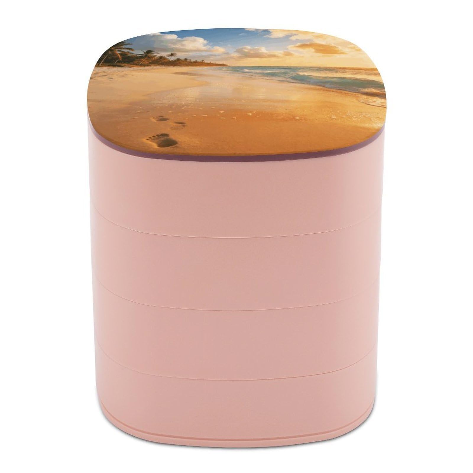 LZQPOEAS Beach Jewelry Box Women Jewelry Organizer Travel Jewelry Case Cute Necklace Ring Storage Organizer 4-Layer Rotating Jewelry Tray Case with Mirror for Bracelets