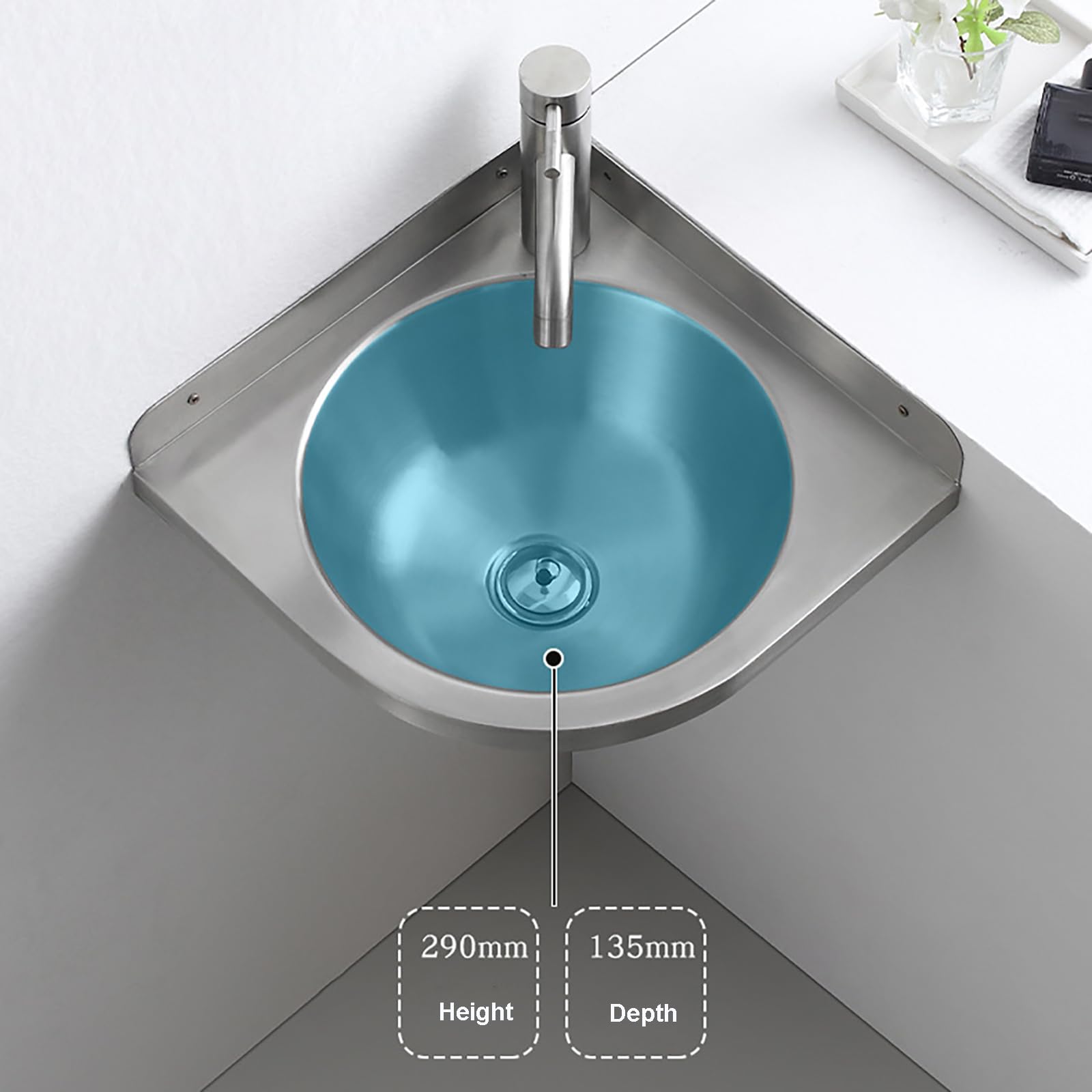Lavello angolare in acciaio inox 304 da parete, lavello da cucina triangolare, mini lavabo, per camper, roulotte, barca