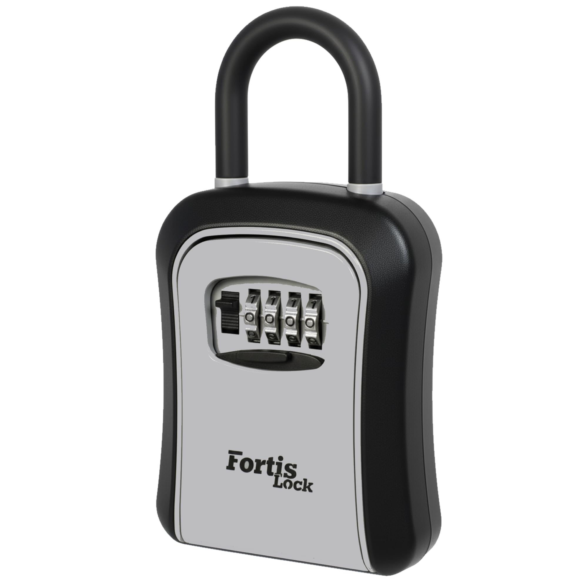 Photo 1 of [See Clerk Notes] Fortis Lock Box for Keys with Code, Portable Shackle Key Safe, 4-Digit Combination Lock, Weather-Resistant Key Lock Box for Outside Doors & Gates, Gray