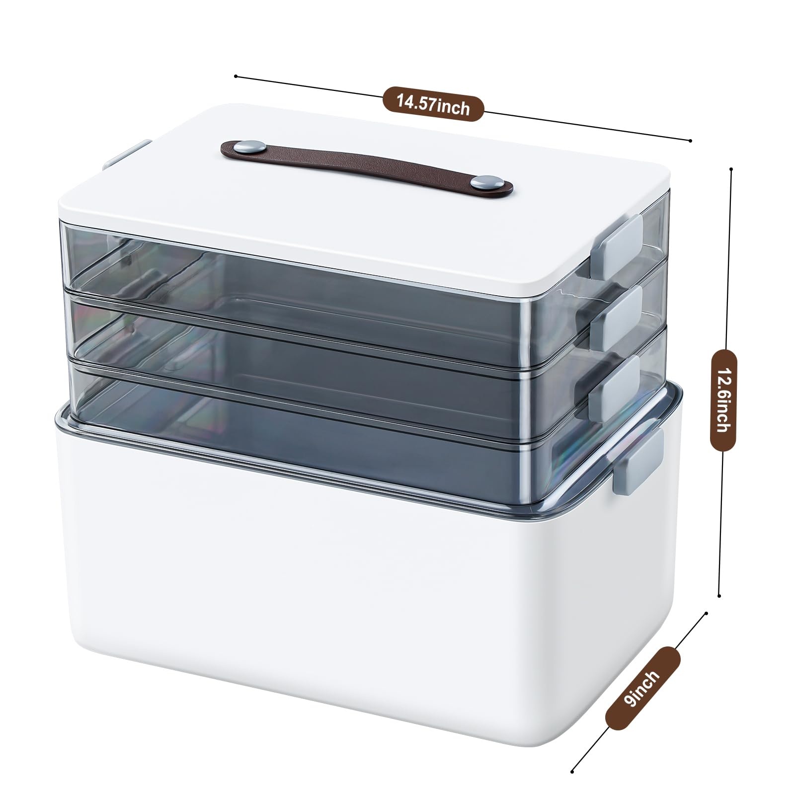 IMHO Caja organizadora de medicamentos de 4 niveles, organizador portátil con mango de piel, estuche de almacenamiento para hogar, hobby, accesorios de costura y suministros de manualidades