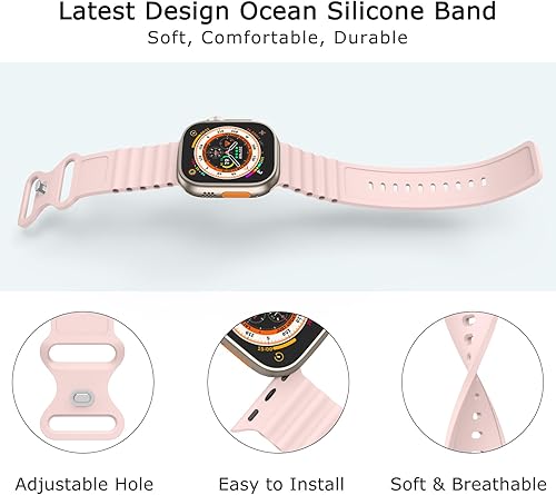 Miniatura 2 de Correas de silicona de océano compatibles con Apple Watch Band Ultra de 1.929 in 1.772 in 1.732 in 1.614 in 1.496 in 1.575 in 1.654 in para mujeres