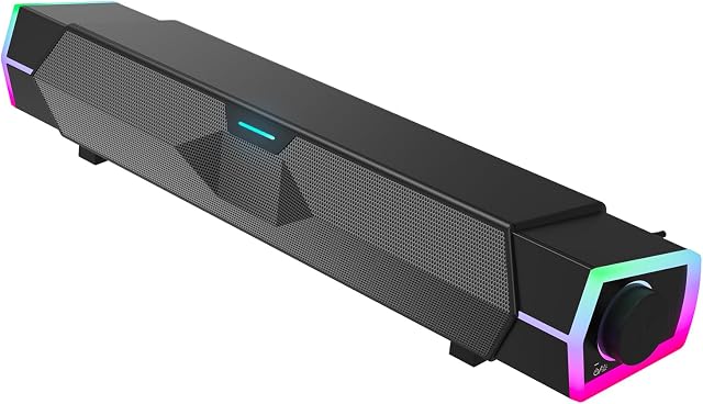 V18 Bluetooth & USB Smart Compability Computer Speakers for PC Desktop Monitor, Gaming PC Sound Bar, Superb Stereo Sound, with LED Lighting - Combine/Separate to Customize Your Desk