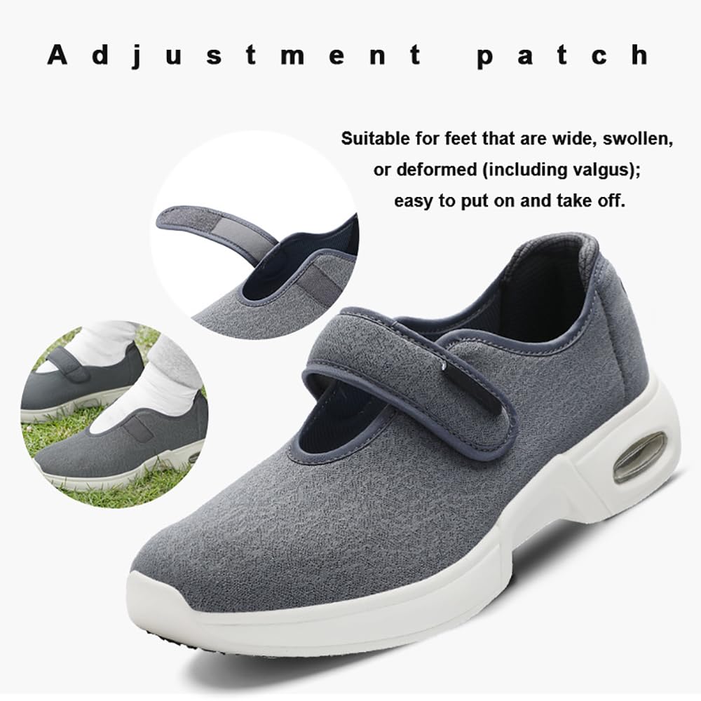 Zapatos para Diabéticos Calzado Ortopédico Fácil De Poner Zapatillas De Ancho Especial Calzado Ajustable con Plantilla De Espuma Viscoelástica Y Suela Antideslizante Ligera