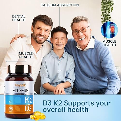 Miniatura 4 de Suplemento de vitamina D3 K2 con vitamina D3 (5000 UI), aceite K2 y MCT, sin OMG, sin gluten, cápsulas fáciles de tragar para la salud ósea, el